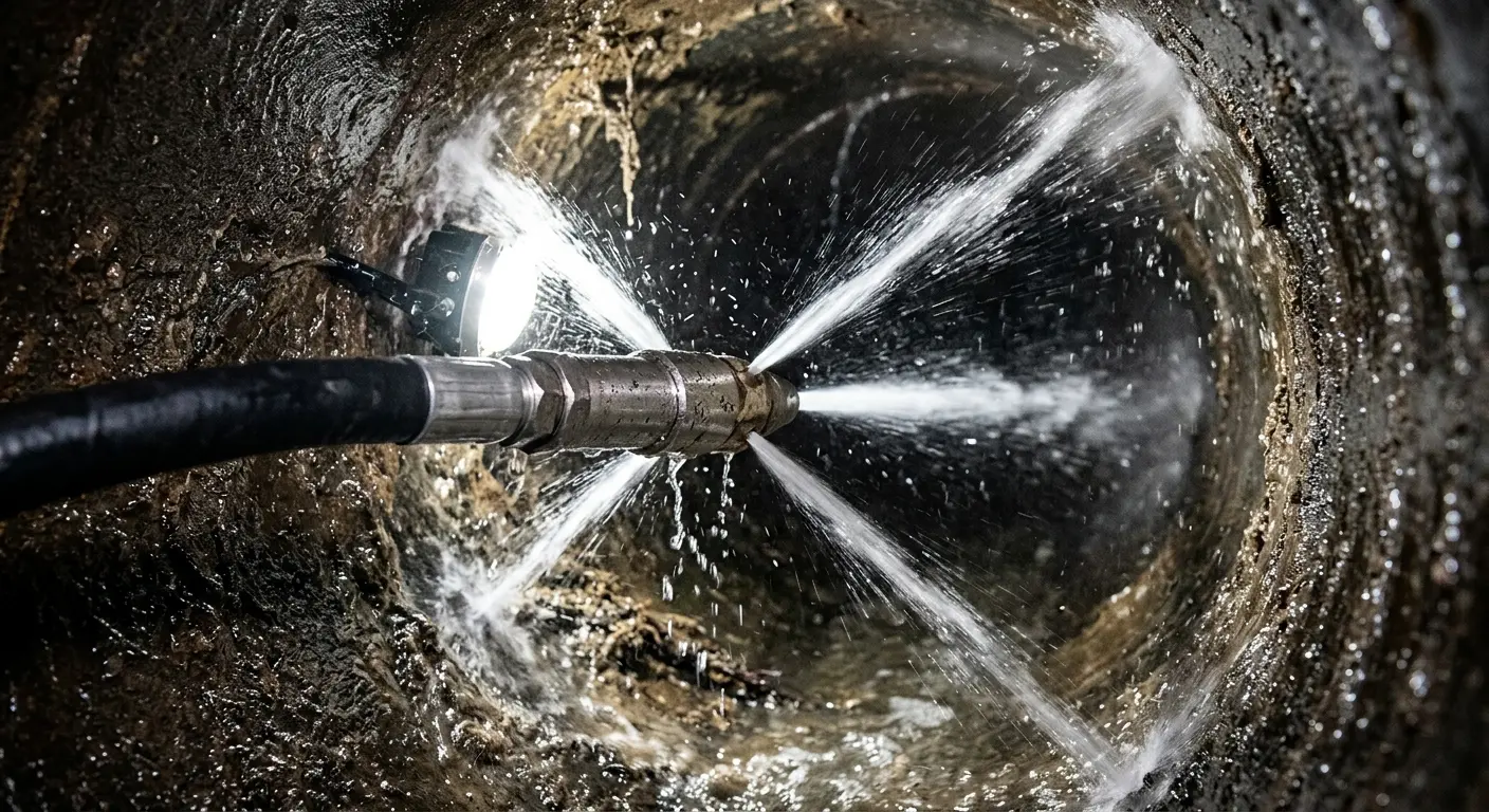 High-pressure hydro jetting nozzle cleaning sewer pipe for Storm Drain Cleaning in Baraboo